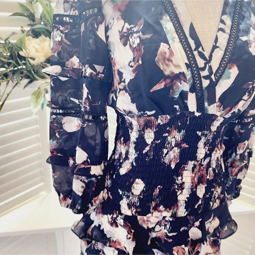 NICOLE MILLER BLACK NEW FLORAL DRESS MSRP 375.00 MED - Picture 5 of 7